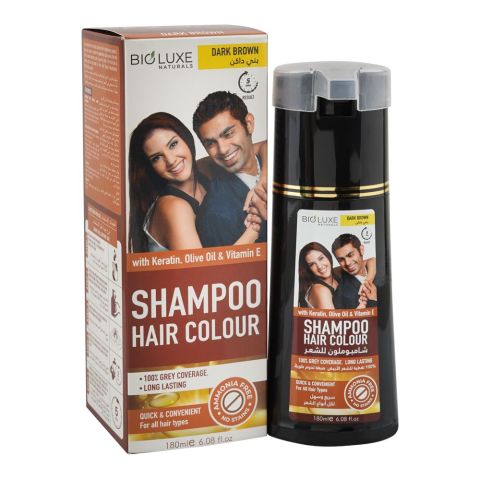 Bio Luxe Naturals Keratin, Olive Oil & Vitamin E Shampoo Hair Colour, Ammonia Free, Dark Brown, For All Types Of Hair, 180ml