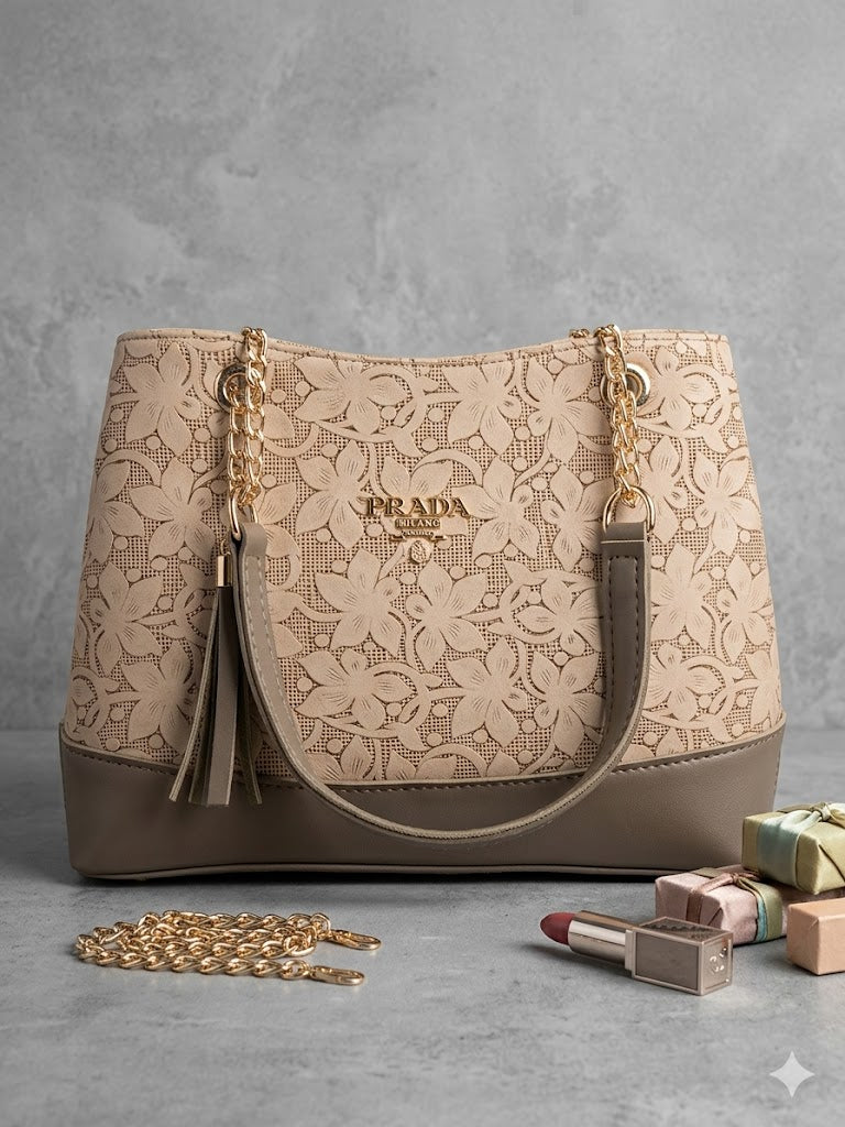 Premium Laser-Cut Design,High-Quality Material Warm Beige colour Shoulder Bag / Tote Bag