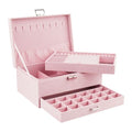 AJF Velvet 3 Layer Jewelry Organizer Case, Pink