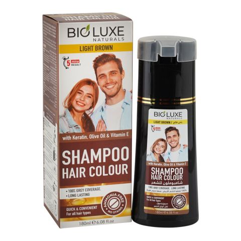 Bio Luxe Naturals Keratin, Olive Oil & Vitamin E Shampoo Hair Colour, Ammonia Free, Light Brown, For All Types Of Hair, 180ml