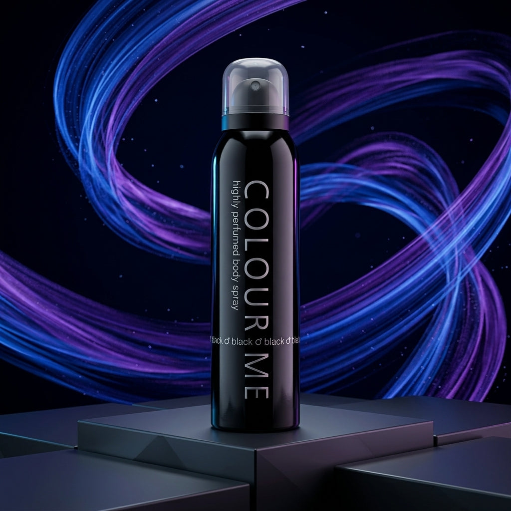 Bold advertisement for 'COLOUR ME' body spray.